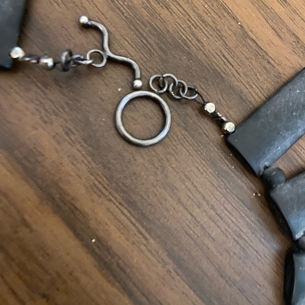 Black Stone Necklace With Rectangular Design And … - image 4